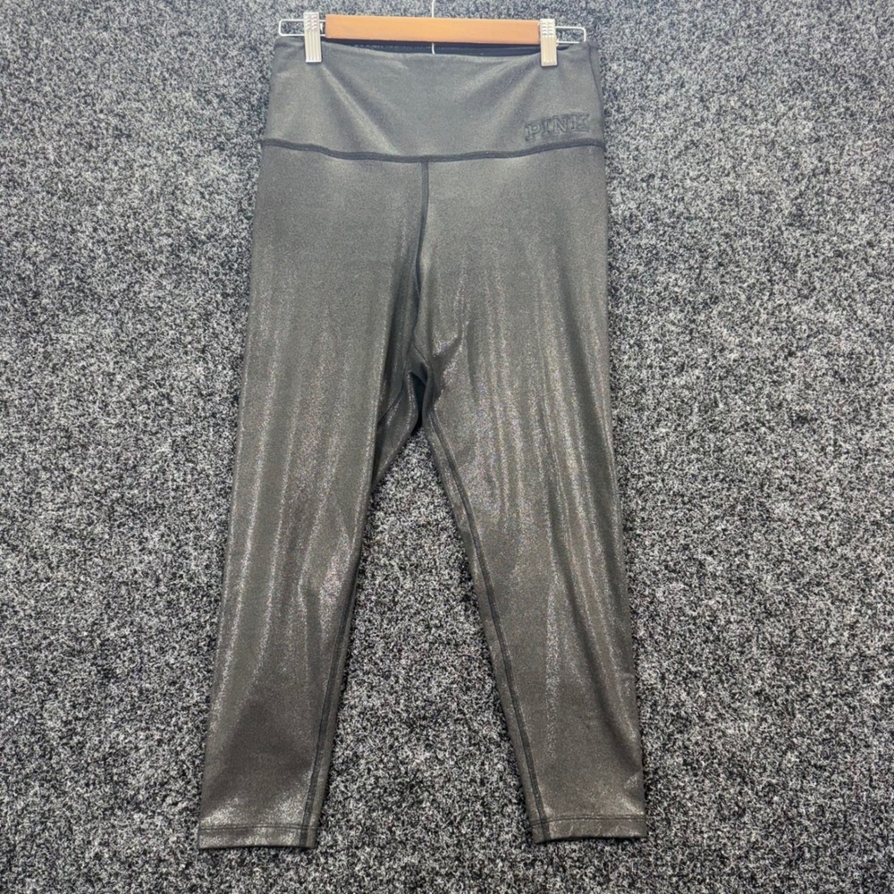 Victoria's Secret PINK Metallic Shimmer High Waist Crop Leggings‎ Gray Gunmetal